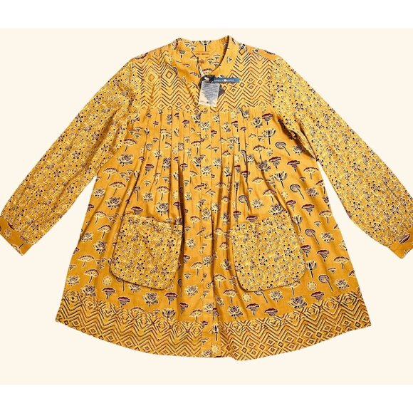 APRIL CORNELL Dress Small Golden Fields Artist Smock 100% Cotton Pockets Yellow - Picture 4 of 9